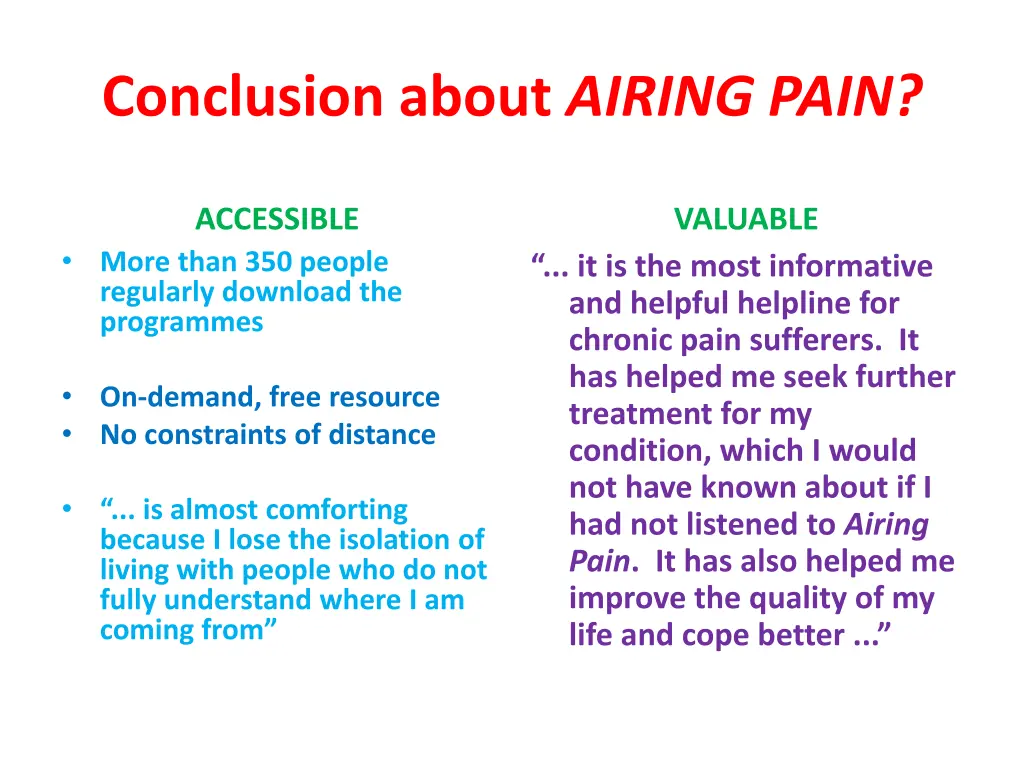 conclusion about airing pain