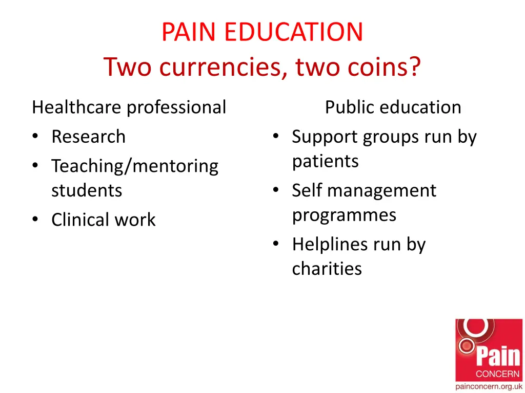 pain education two currencies two coins