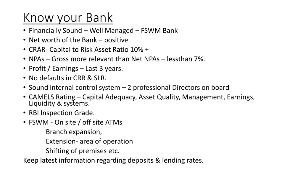 know your bank financially sound well managed