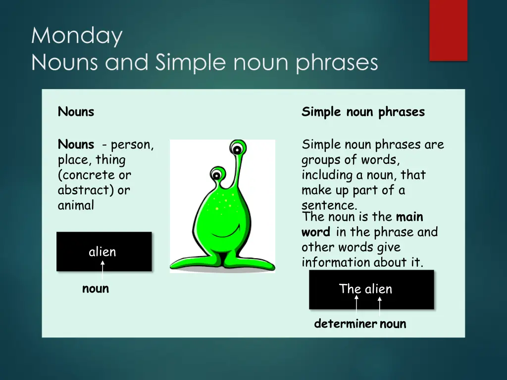 monday nouns and simple noun phrases