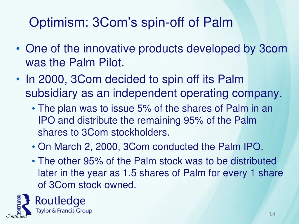 optimism 3com s spin off of palm