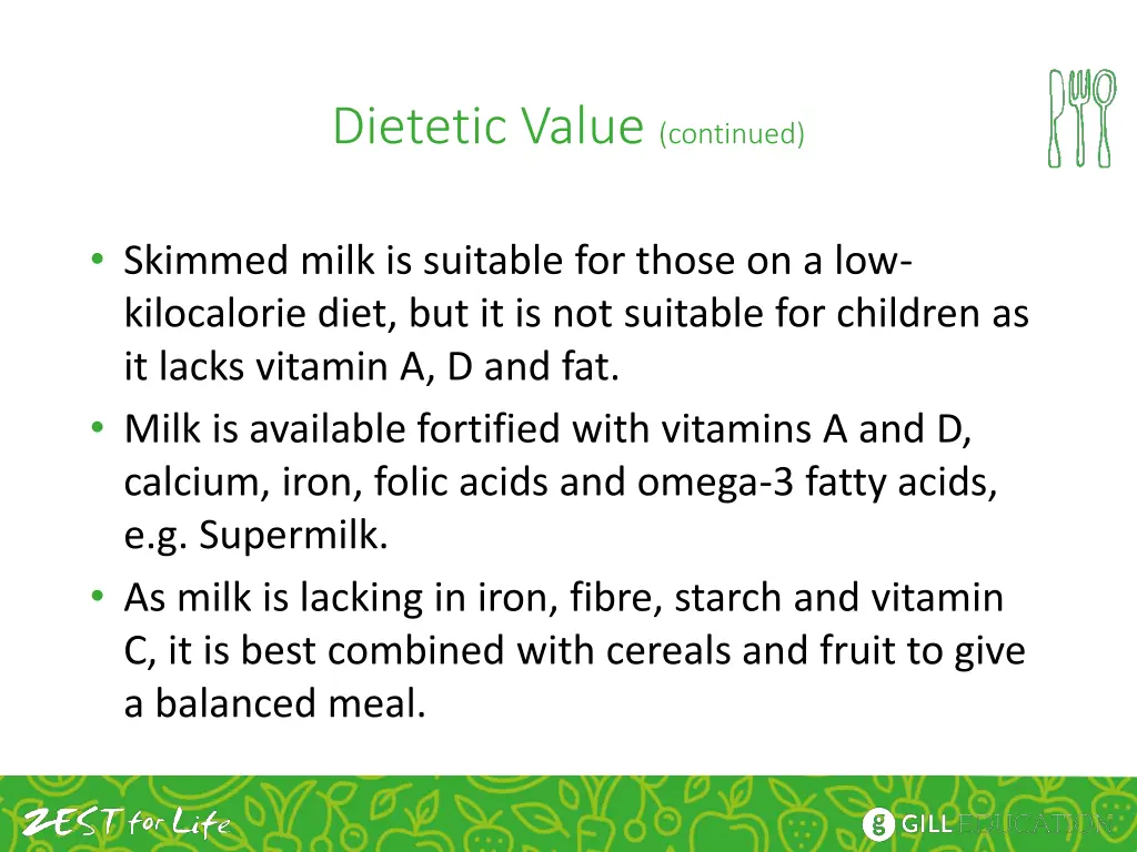 dietetic value continued