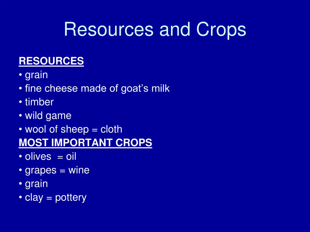 resources and crops