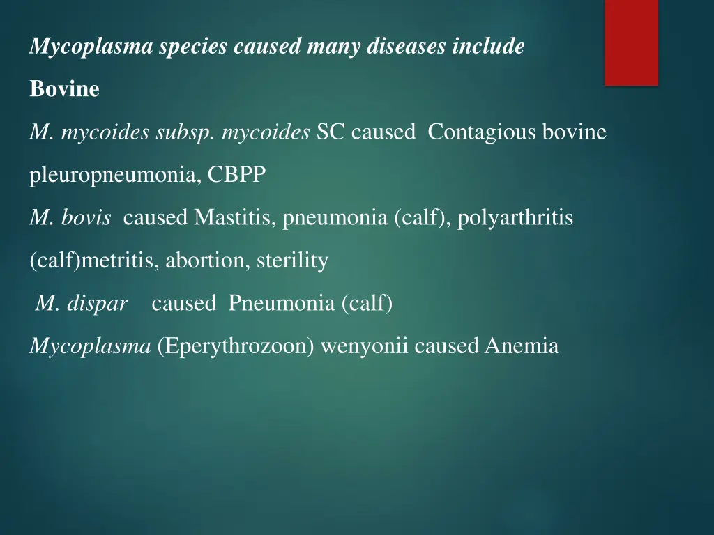 mycoplasma species caused many diseases include