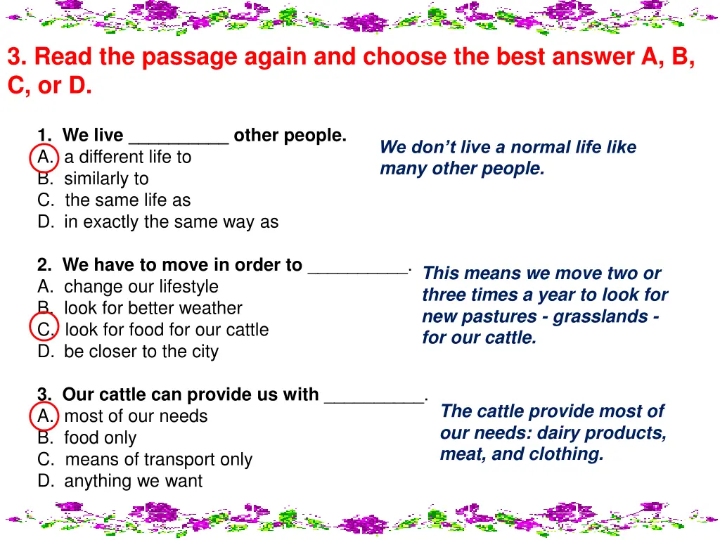 3 read the passage again and choose the best