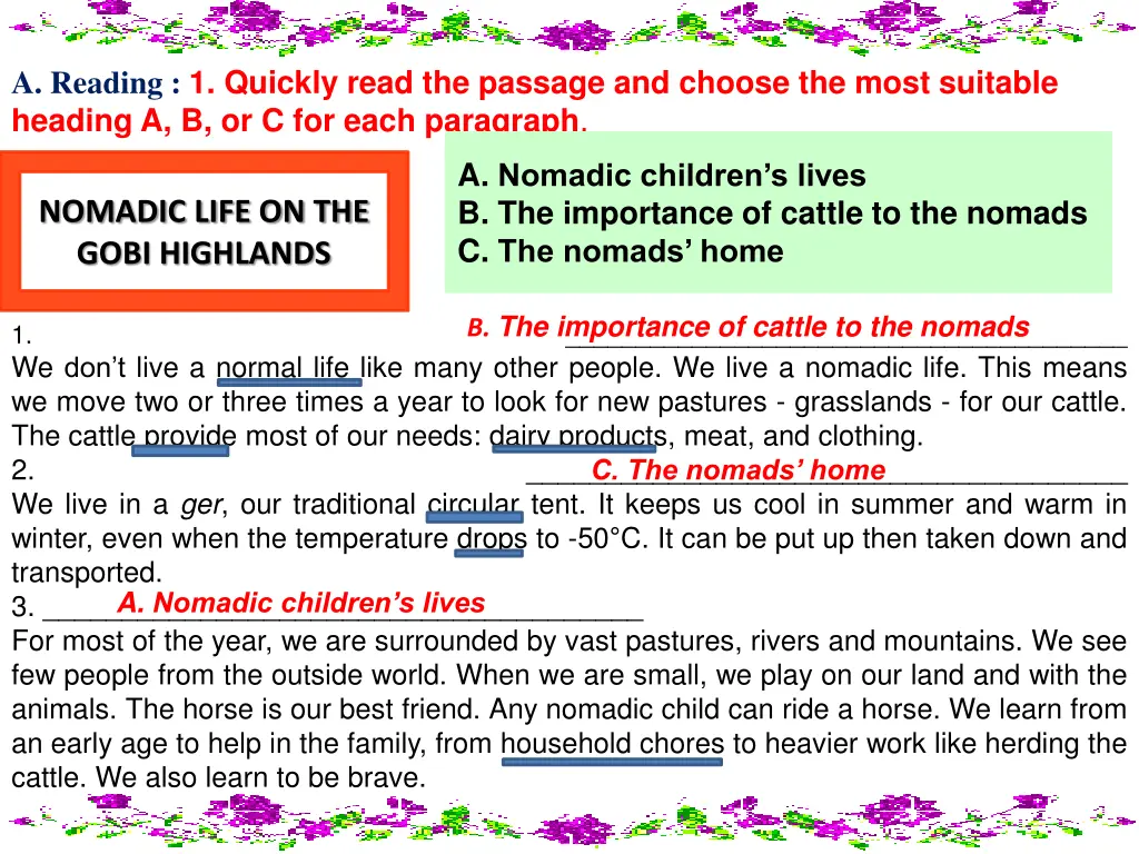 a reading 1 quickly read the passage and choose