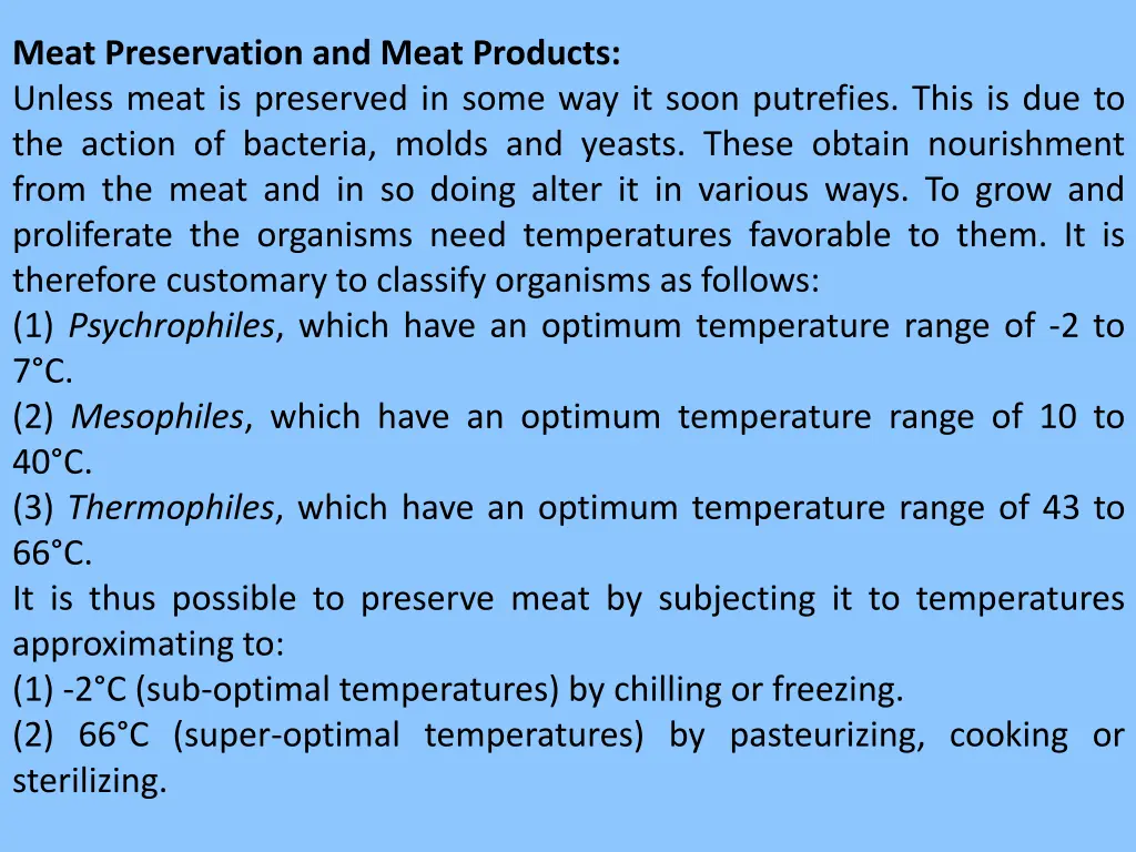 meat preservation and meat products unless meat