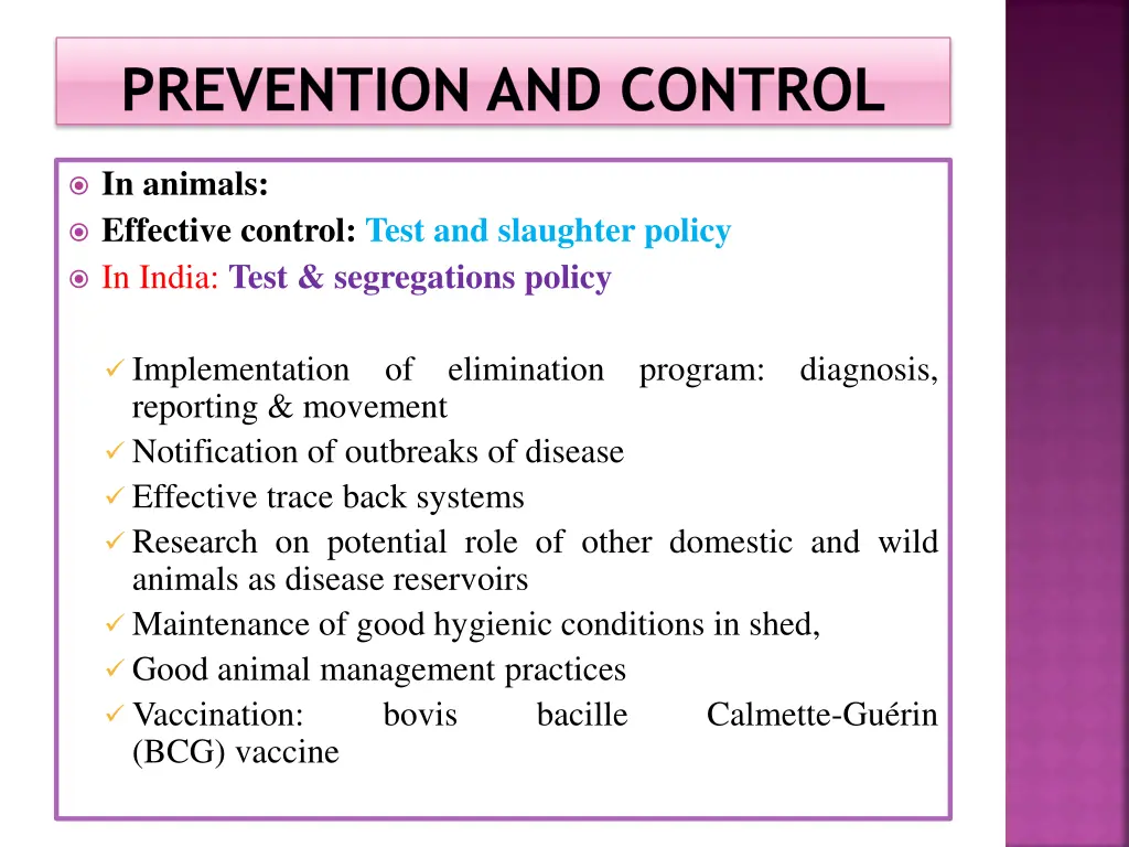 prevention and control