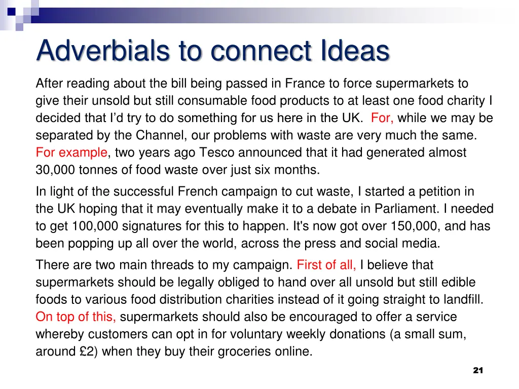 adverbials to connect ideas 1