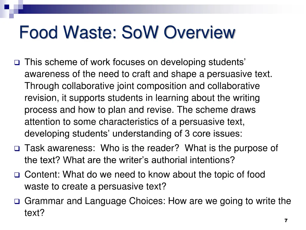 food waste sow overview