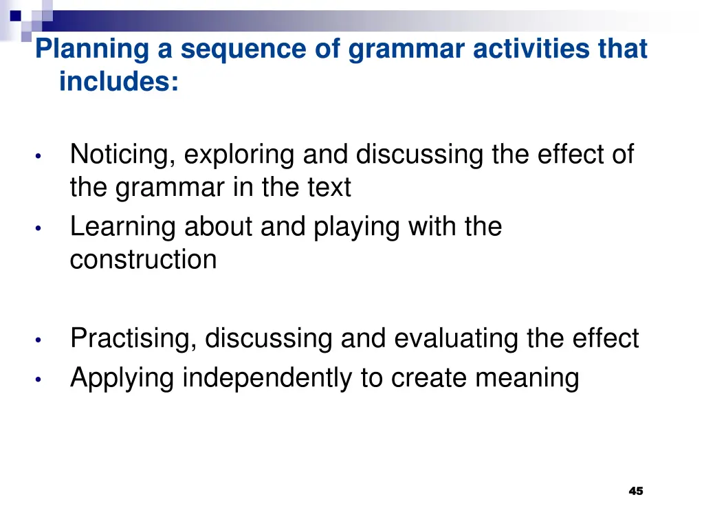 planning a sequence of grammar activities that