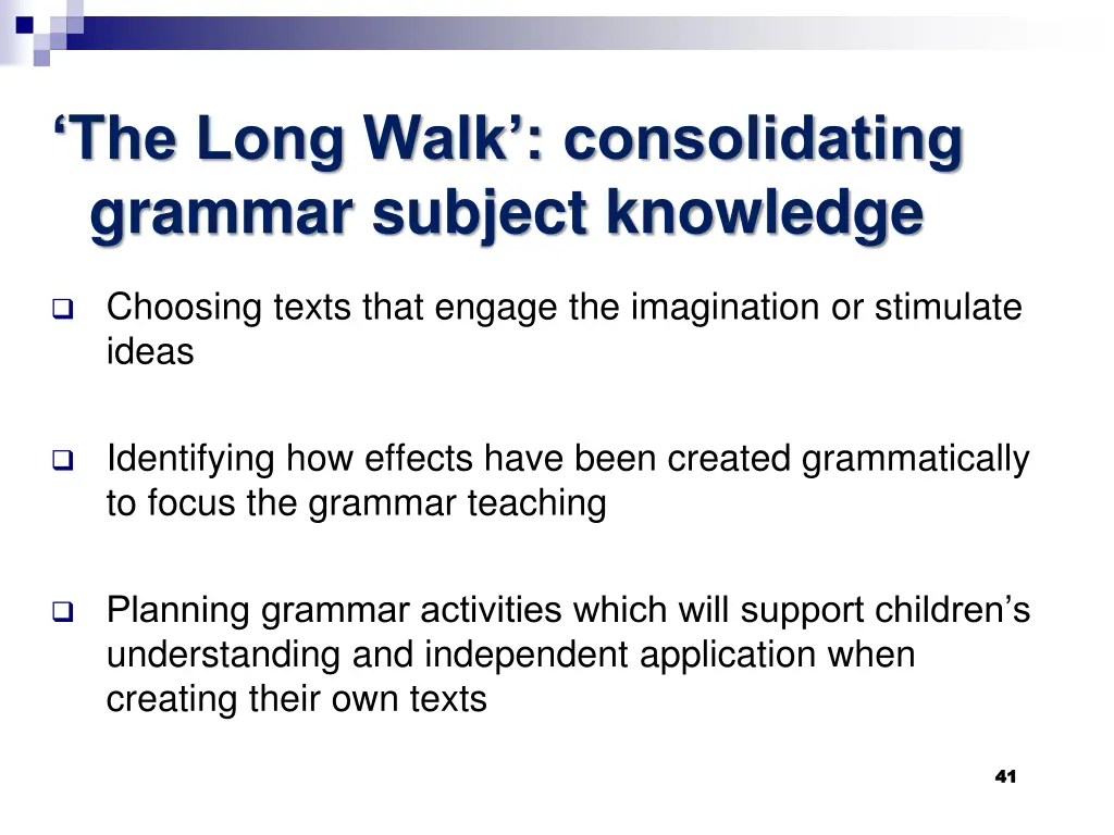 the long walk consolidating grammar subject