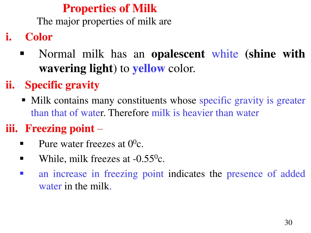 properties of milk the major properties of milk