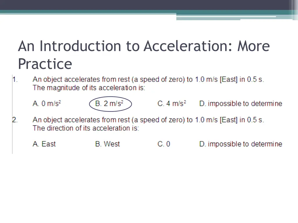 an introduction to acceleration more practice 1