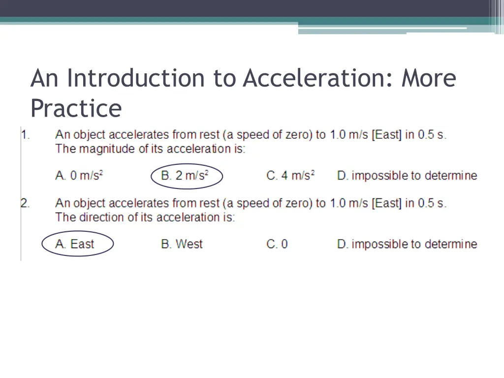 an introduction to acceleration more practice 2