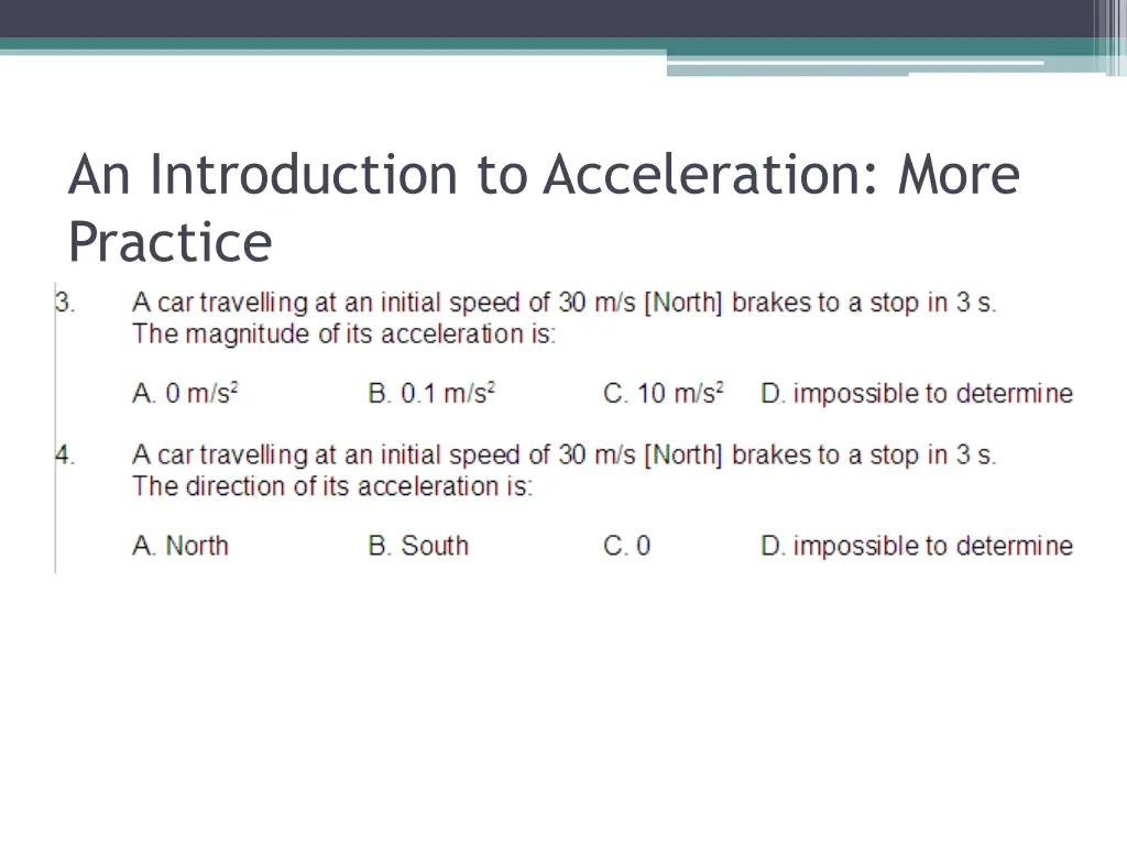 an introduction to acceleration more practice 3