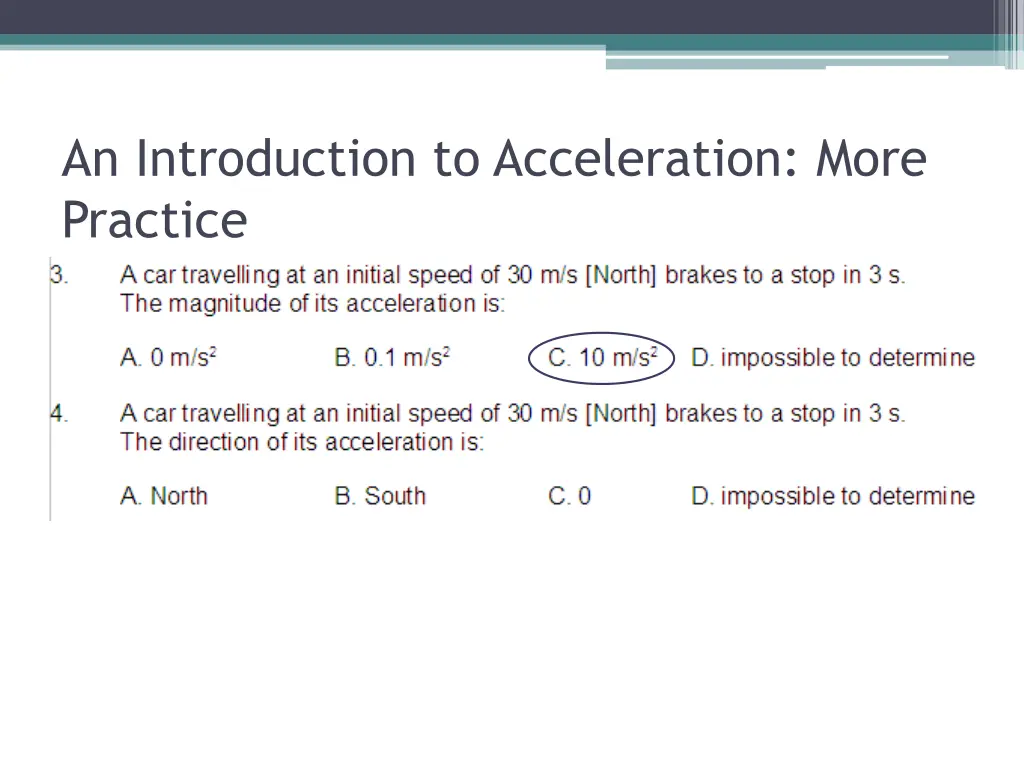 an introduction to acceleration more practice 4