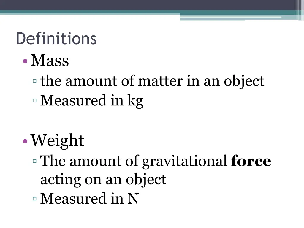 definitions mass the amount of matter