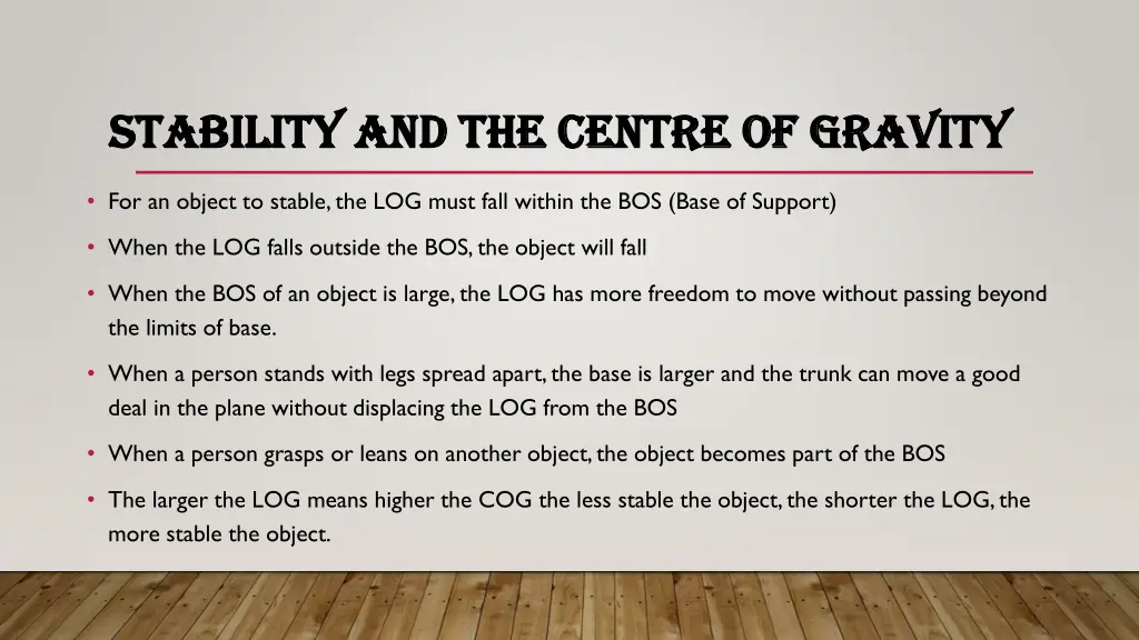 stability and the centre of gravity stability