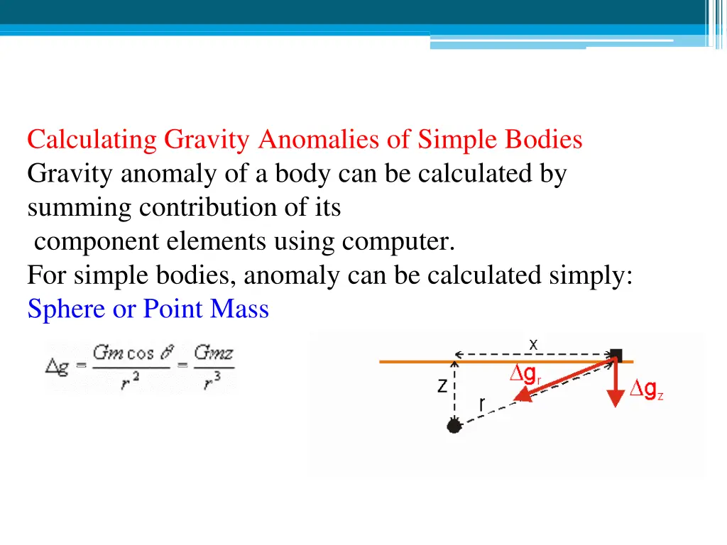 calculating gravity anomalies of simple bodies