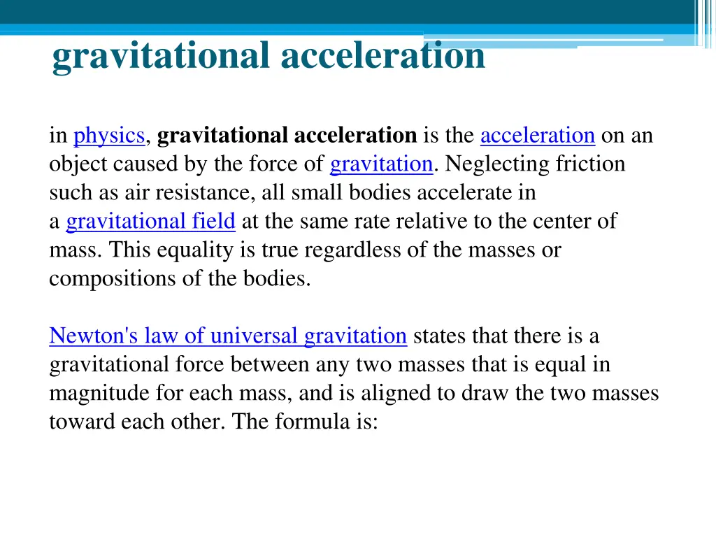 gravitational acceleration