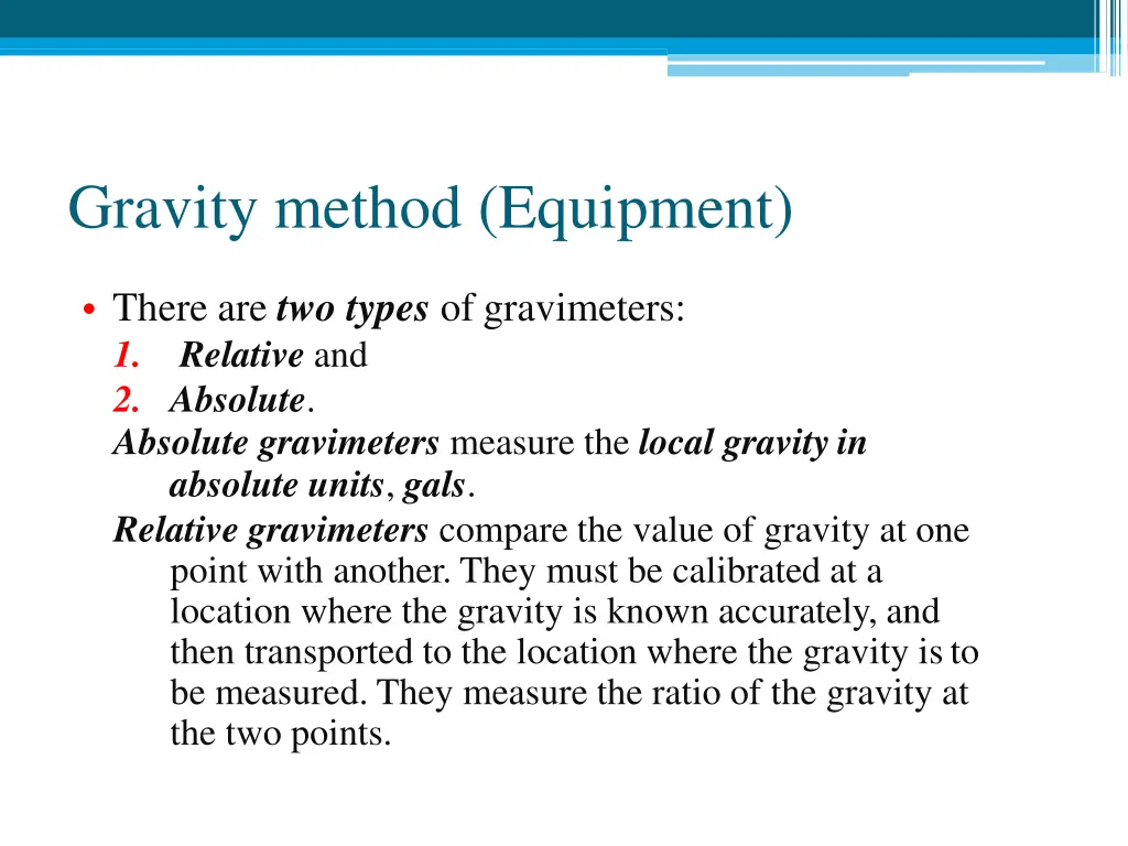 gravity method equipment 1