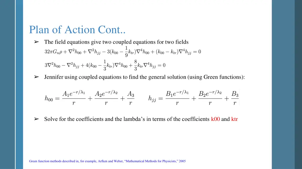 plan of action cont the field equations give