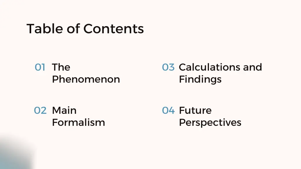 table of contents