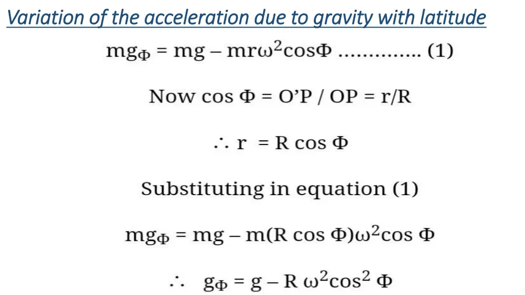 variation of the acceleration due to gravity with 4