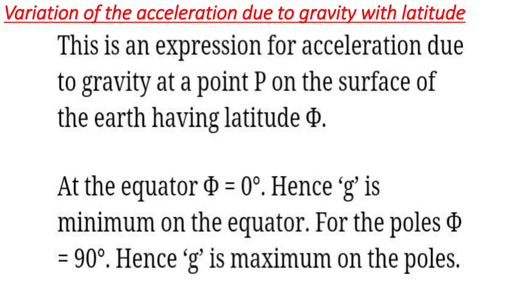 variation of the acceleration due to gravity with 5