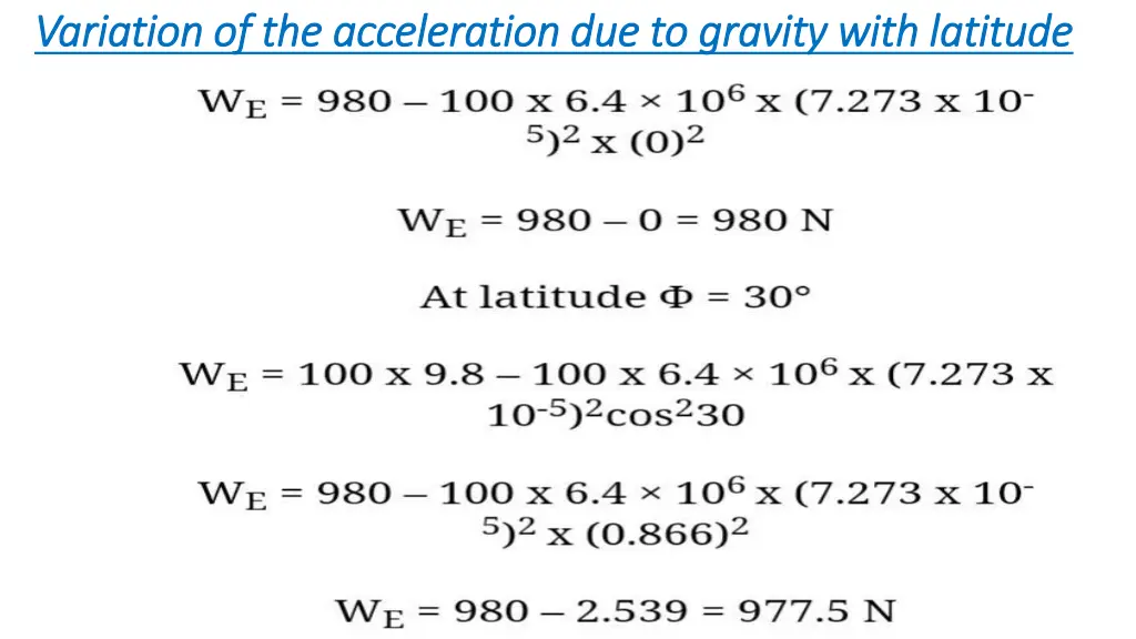 variation of the acceleration due to gravity with 9