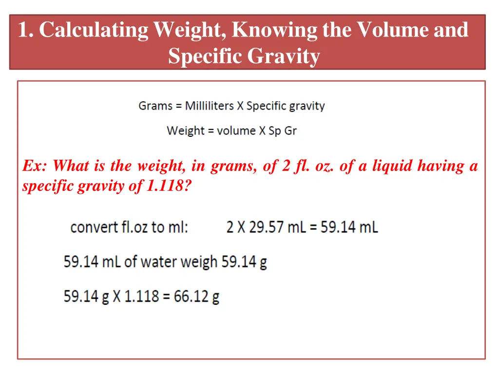 1 calculating weight knowing the volume