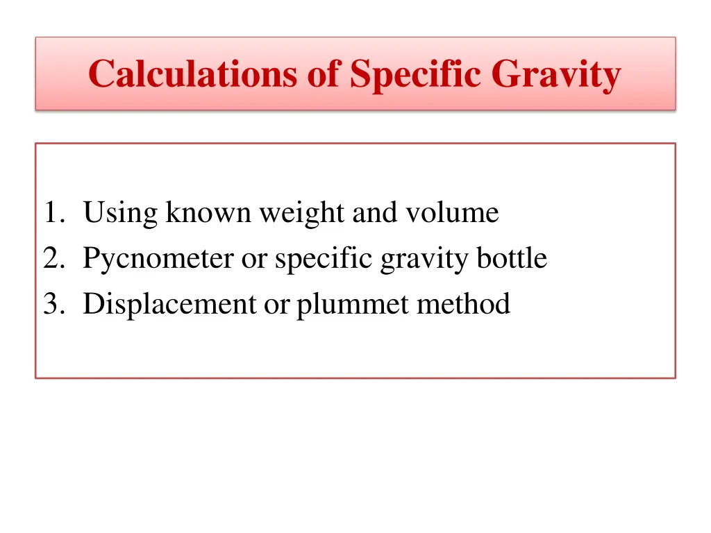 calculations of specific gravity