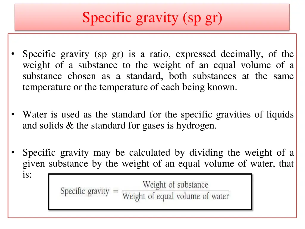 specific gravity sp gr