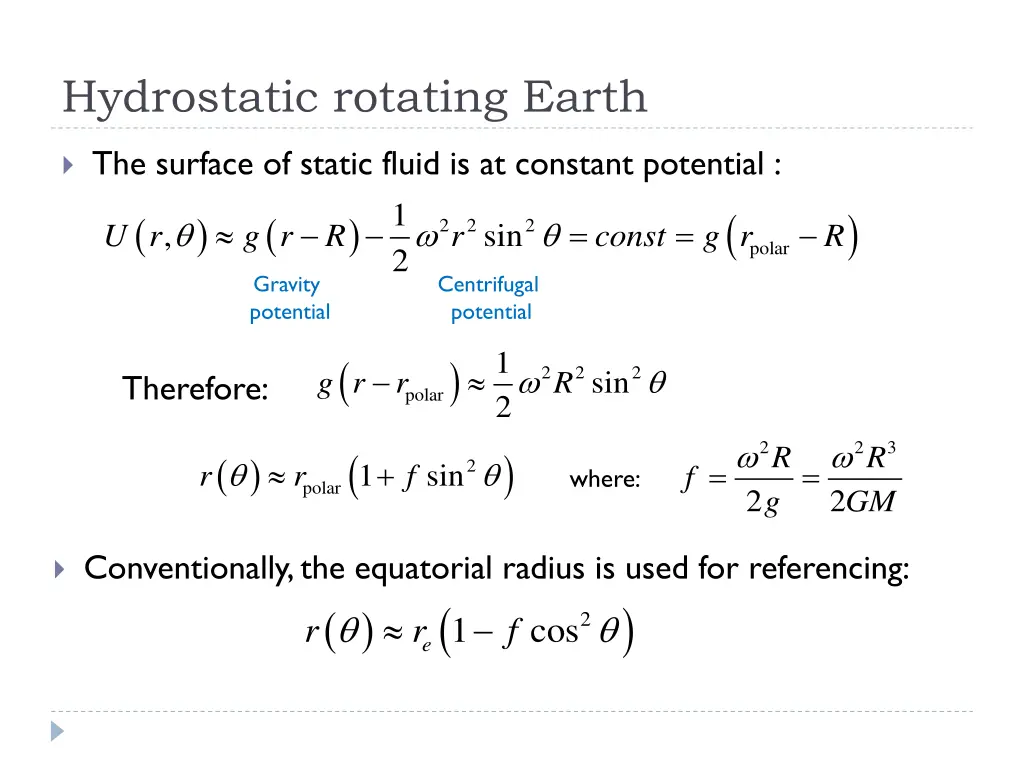 hydrostatic rotating earth