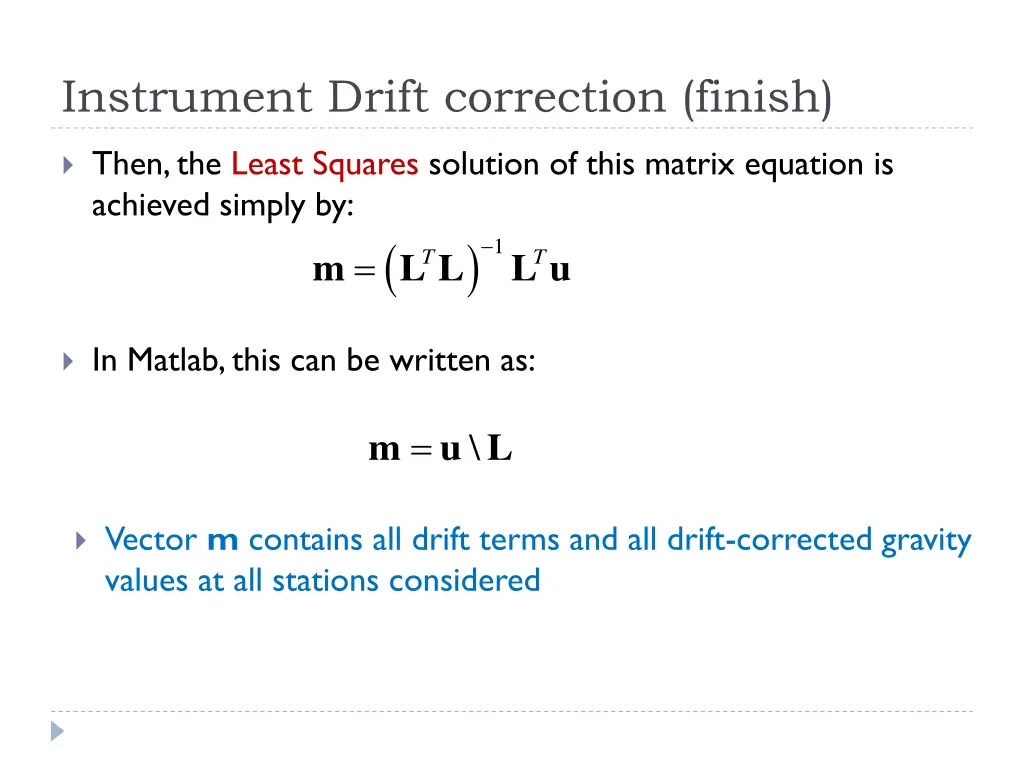 instrument drift correction finish