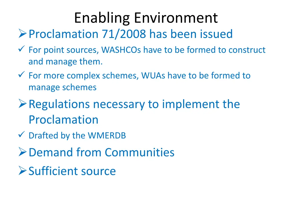 enabling environment proclamation 71 2008