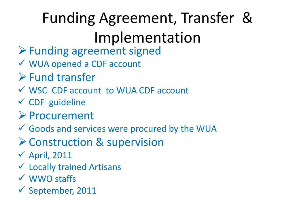 funding agreement transfer implementation funding