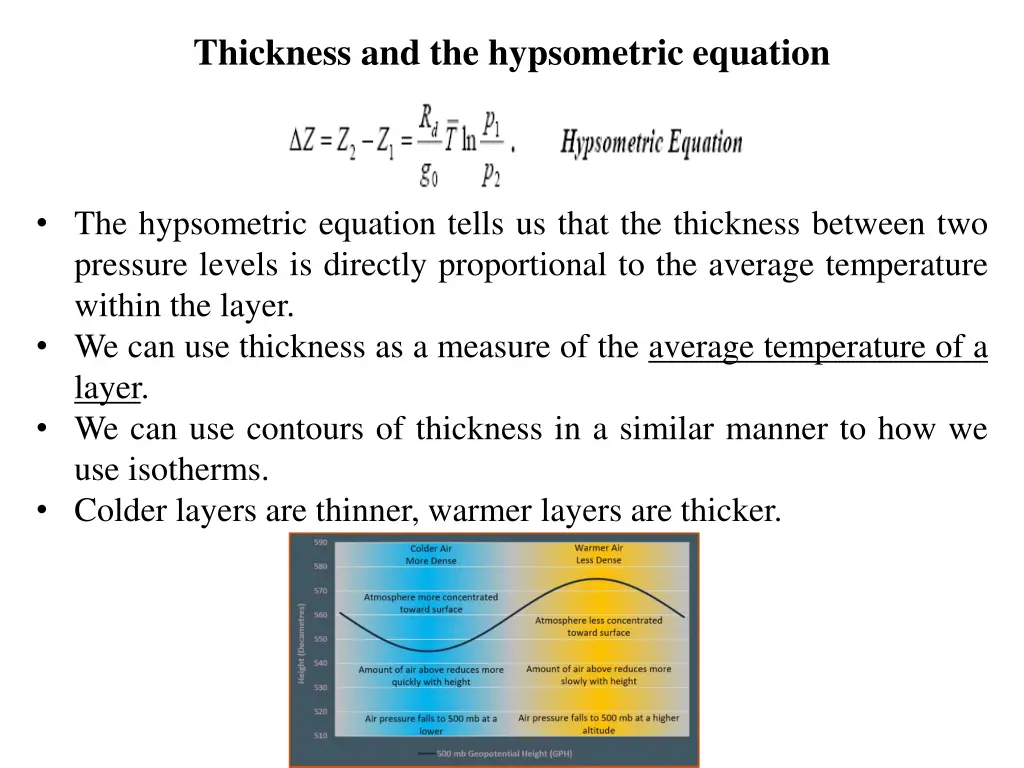 thickness and the hypsometric equation