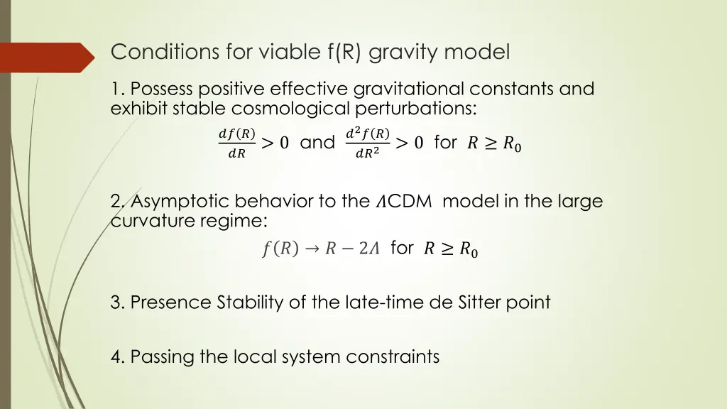 conditions for viable f r gravity model