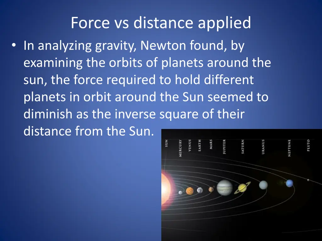 force vs distance applied in analyzing gravity