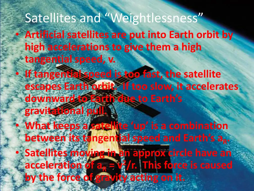 satellites and weightlessness artificial