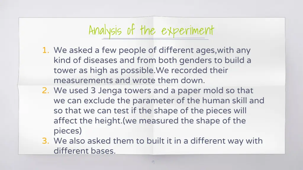 analysis of the experiment