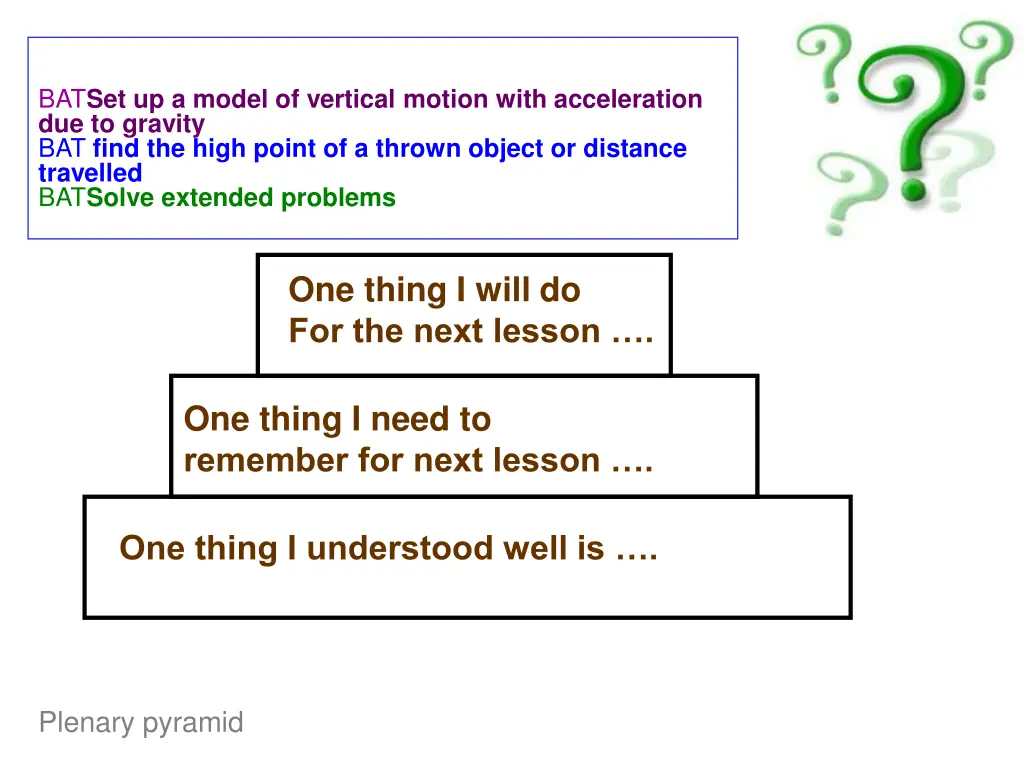 bat set up a model of vertical motion with