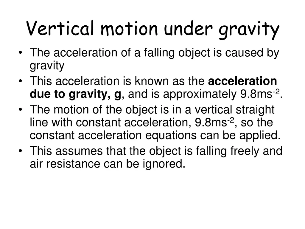 vertical motion under gravity the acceleration