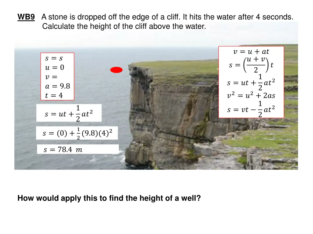 wb9 a stone is dropped off the edge of a cliff