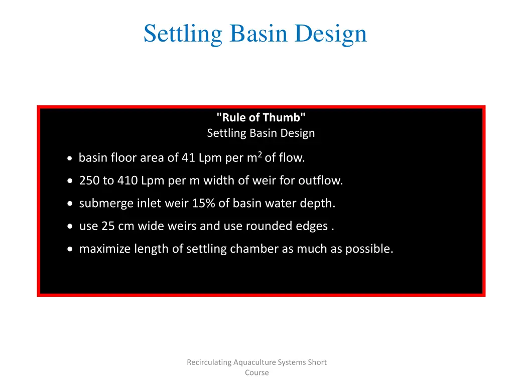 settling basin design