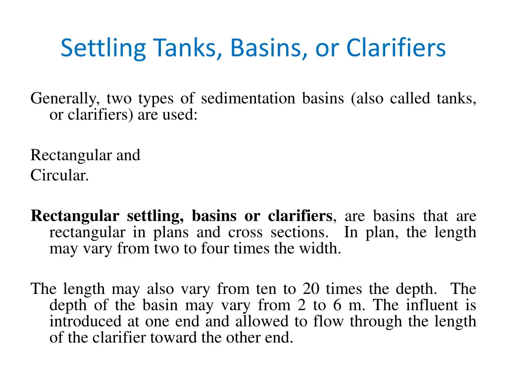 settling tanks basins or clarifiers