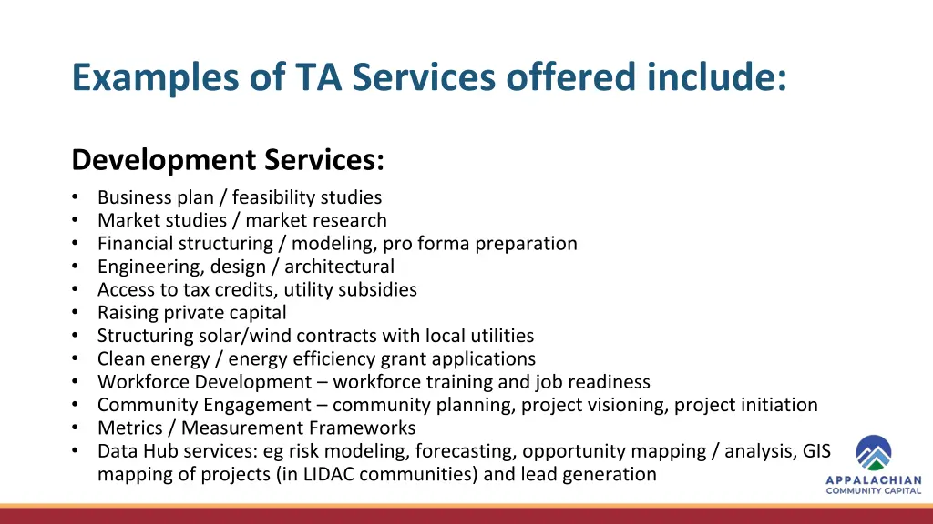 examples of ta services offered include