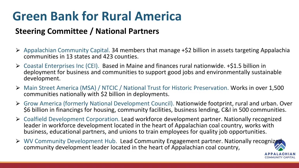 green bank for rural america steering committee